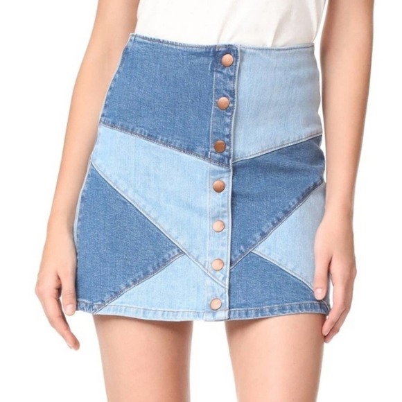 Madewell pieced patchwork denim mini skirt, size 24 - Picture 1 of 8